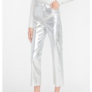 Express Metallic Silver Pleather Pants, US 00